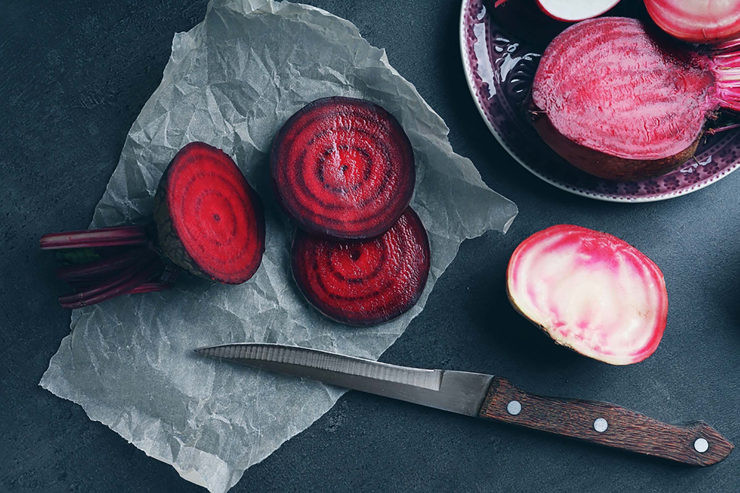 Sliced beets.