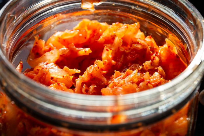 kimchi in glass jar