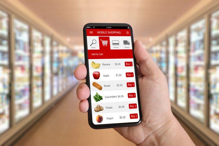 E-commerce internet shopping cart mobile phone app supermarket